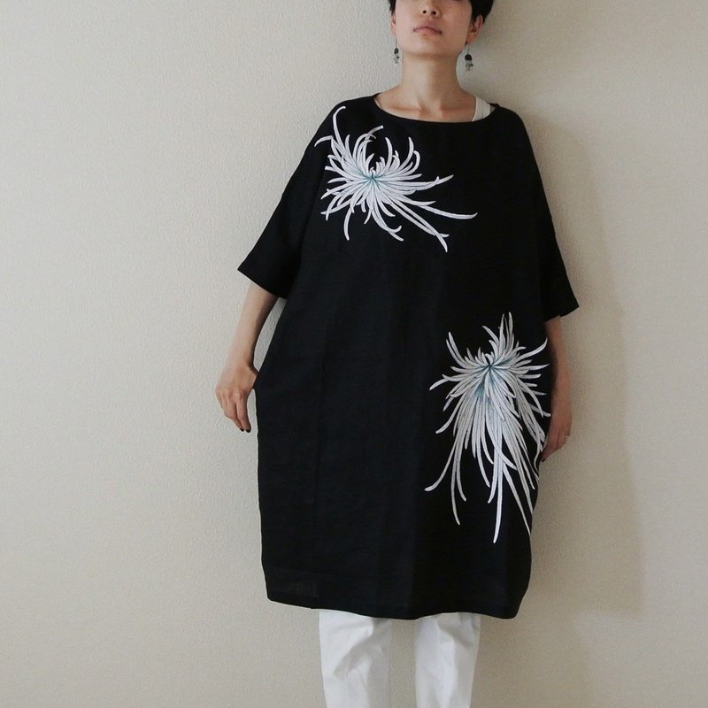 One Piece Dress Black Rangiku - 洋装/连衣裙 - 棉．麻 黑色