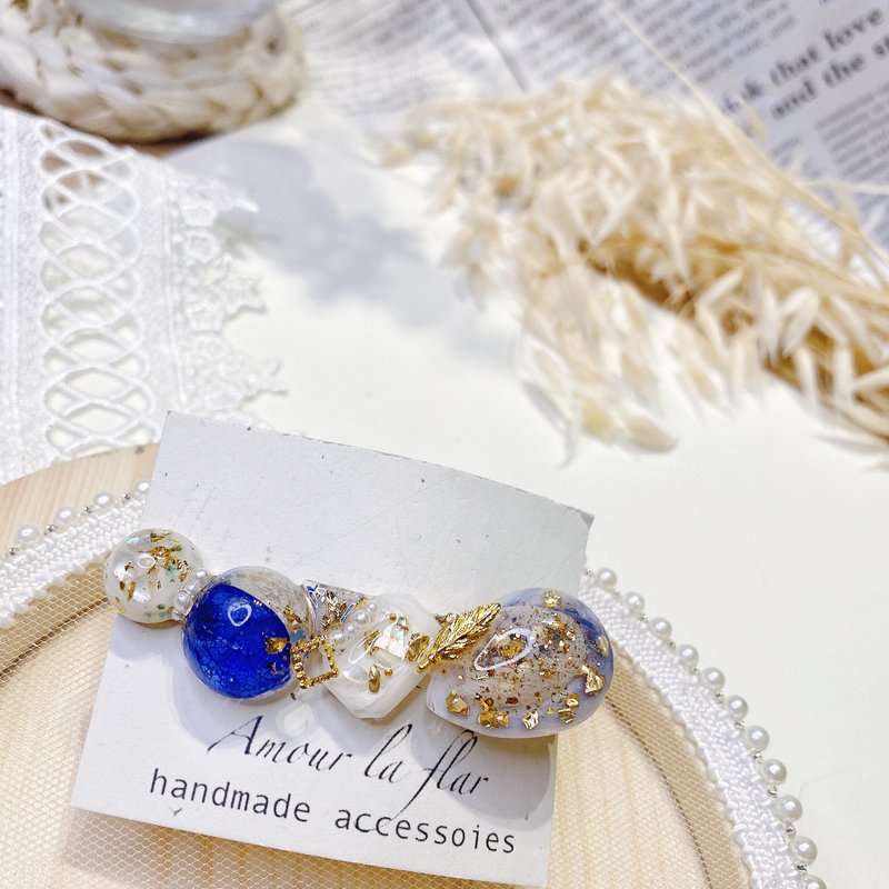 【莫拉芙手作设计】 干燥花发夹 绣球蓝海系列 - 发饰 - 树脂 蓝色