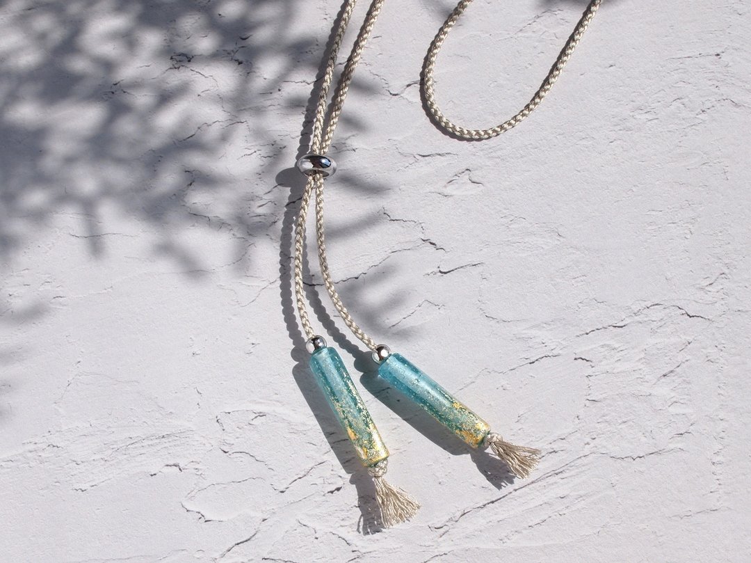 日本制造 长链项链 (Lariat Necklace) 蓝色 银化玻璃风格饰品 金属过敏友善 长项链 - 项链 - 丝．绢 蓝色