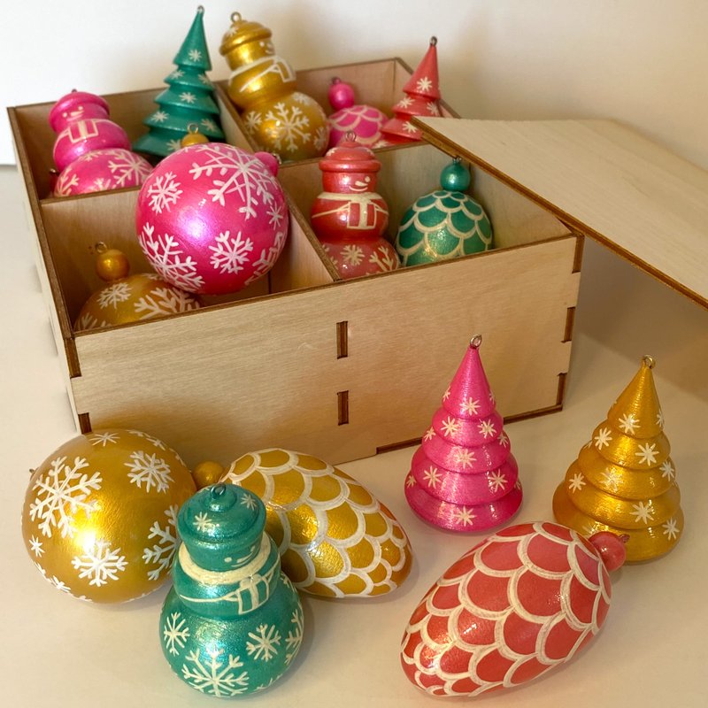 圣诞树装饰品，木制小玩意，手工制作，当代室内装饰 - 摆饰 - 木头 多色