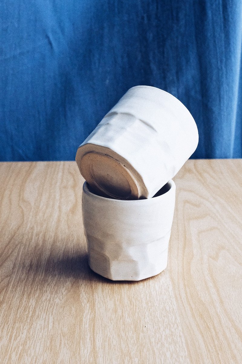 手绘纹石白陶瓷咖啡杯 - 其他杯子 - 陶 白色