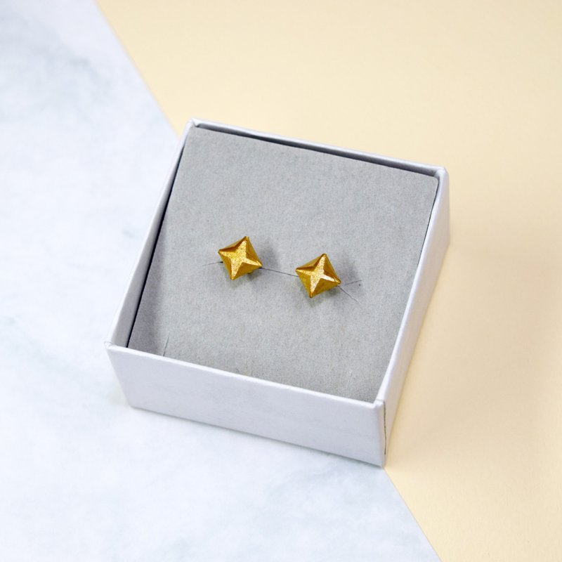 【出清品】绝版复古金色折纸钻石形耳环 - 耳环/耳夹 - 纸 金色