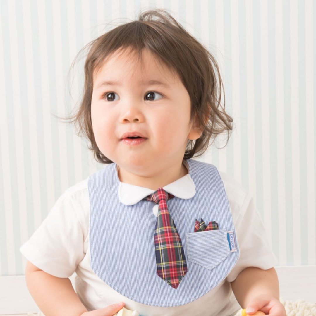 Boy's formal bib (Blue×Red and Navy Blue Tartan Tie) - 围嘴/口水巾 - 棉 蓝色