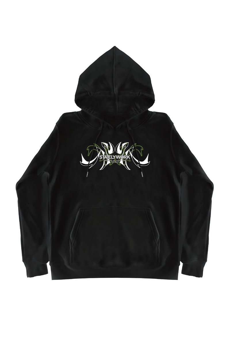 STATELYWORK S图腾LOGO 帽T 内刷毛 季节限定 - 中性连帽卫衣/T 恤 - 棉．麻 黑色