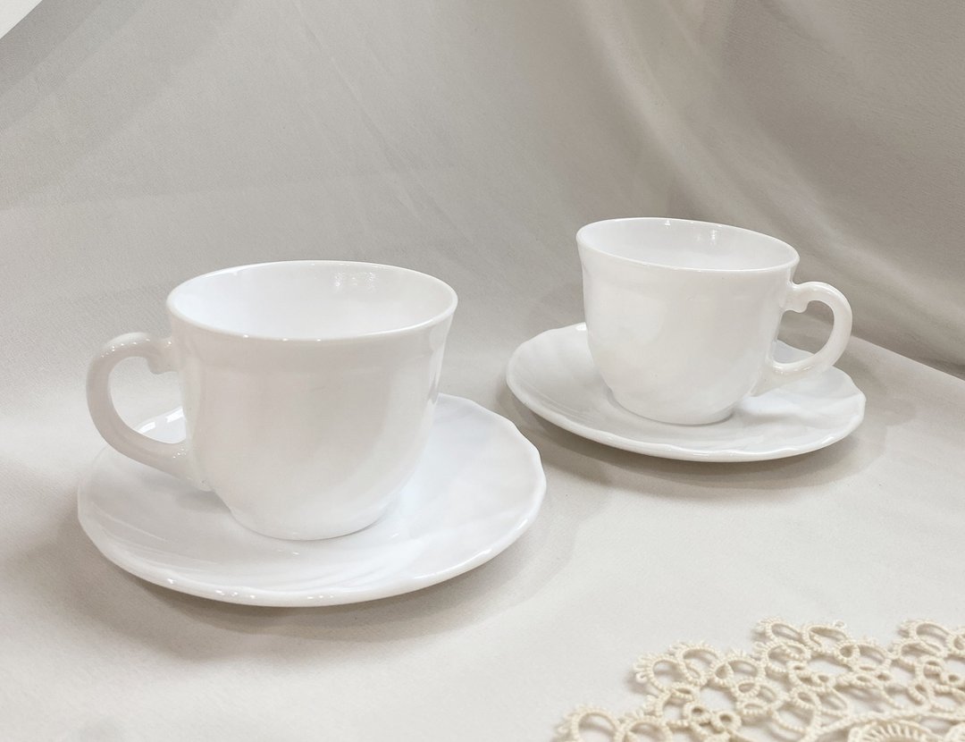 【好日恋物】德国arcopal陶瓷简约茶杯咖啡杯盘组悠闲下午茶 - 茶具/茶杯 - 瓷 白色