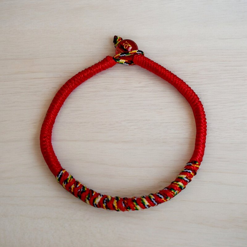 六字箴言平安手环  五色线金刚结  螺旋扣珠款 | 红 - 手链/手环 - 其他材质 红色