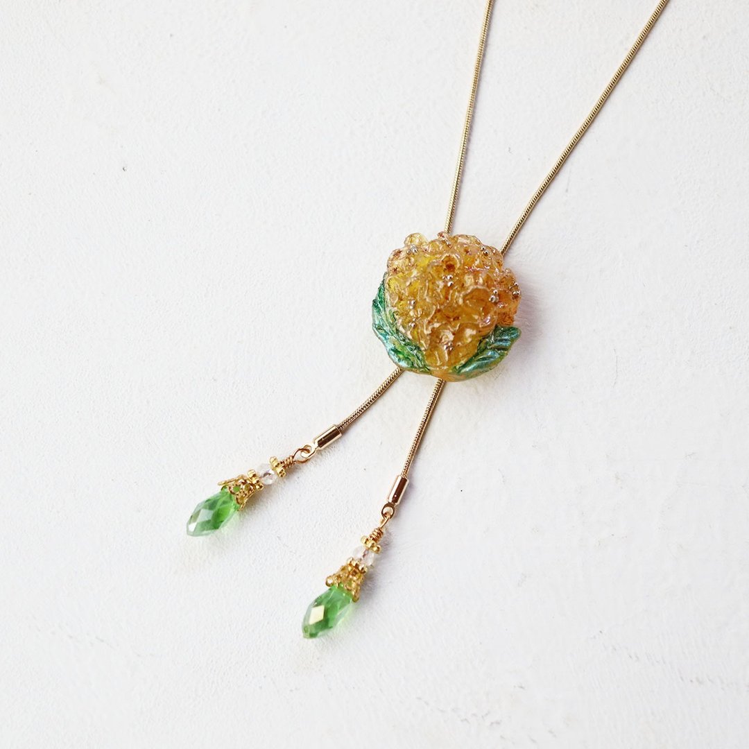 桂花领带式领结 项链/长项链风格 金木犀 × 草绿色 - 项链 - 树脂 橘色