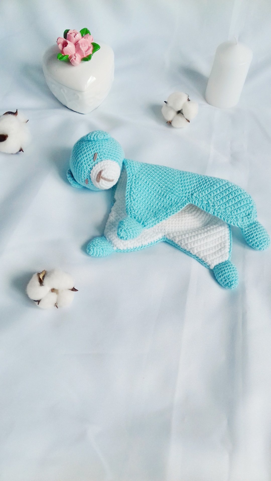 Comforter teddy bear toy baby shower gift - 玩具/玩偶 - 棉．麻 蓝色