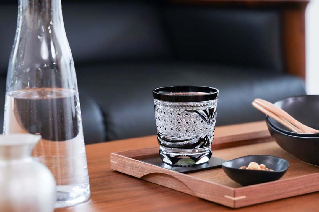 江戸切子 SAIHO 硝子工房彩凤 黒 M-8270 古典杯 八角笼目系菊 - 玻璃杯 - 玻璃 黑色