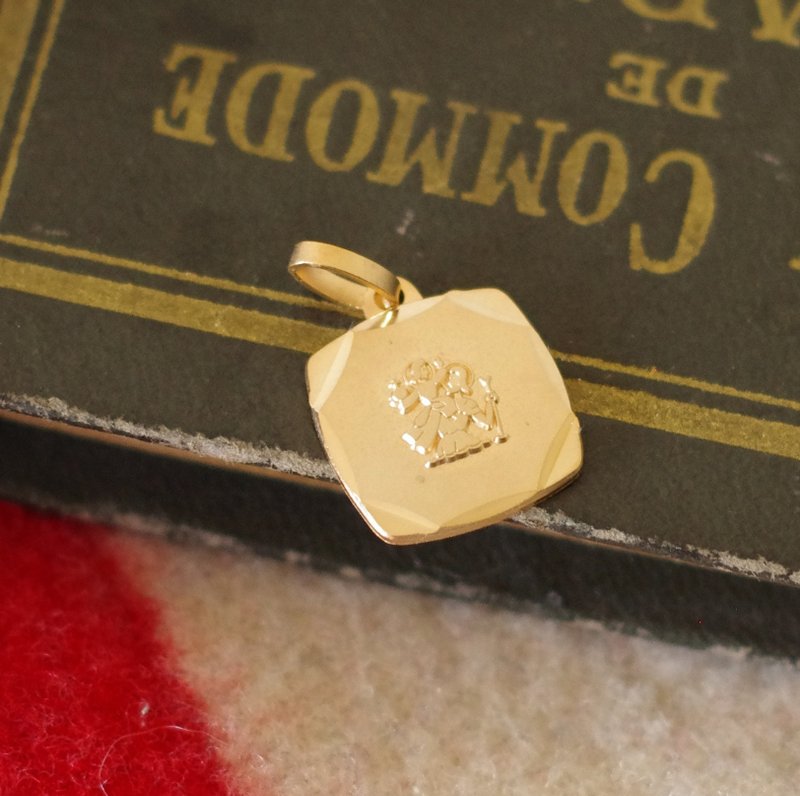 古董 圣克里斯多福Saint Christopher 法国 耶稣基督圣经老坠子 - 项链 - 其他金属 金色