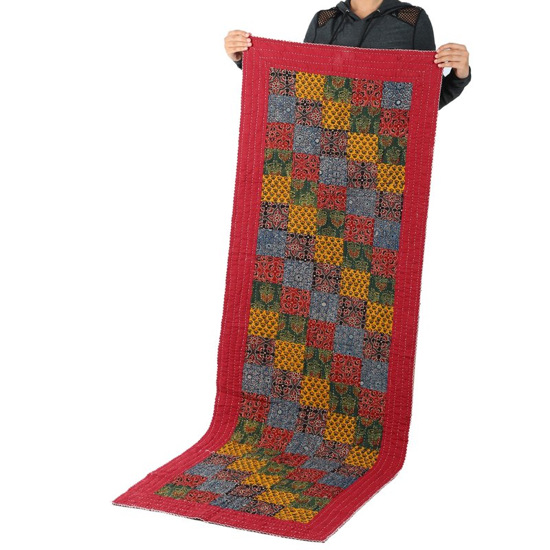 印度紅色棉質瑜伽垫附袋 手工印花拼布 适合冥想与家庭健身 - 瑜珈垫 - 其他材质 红色