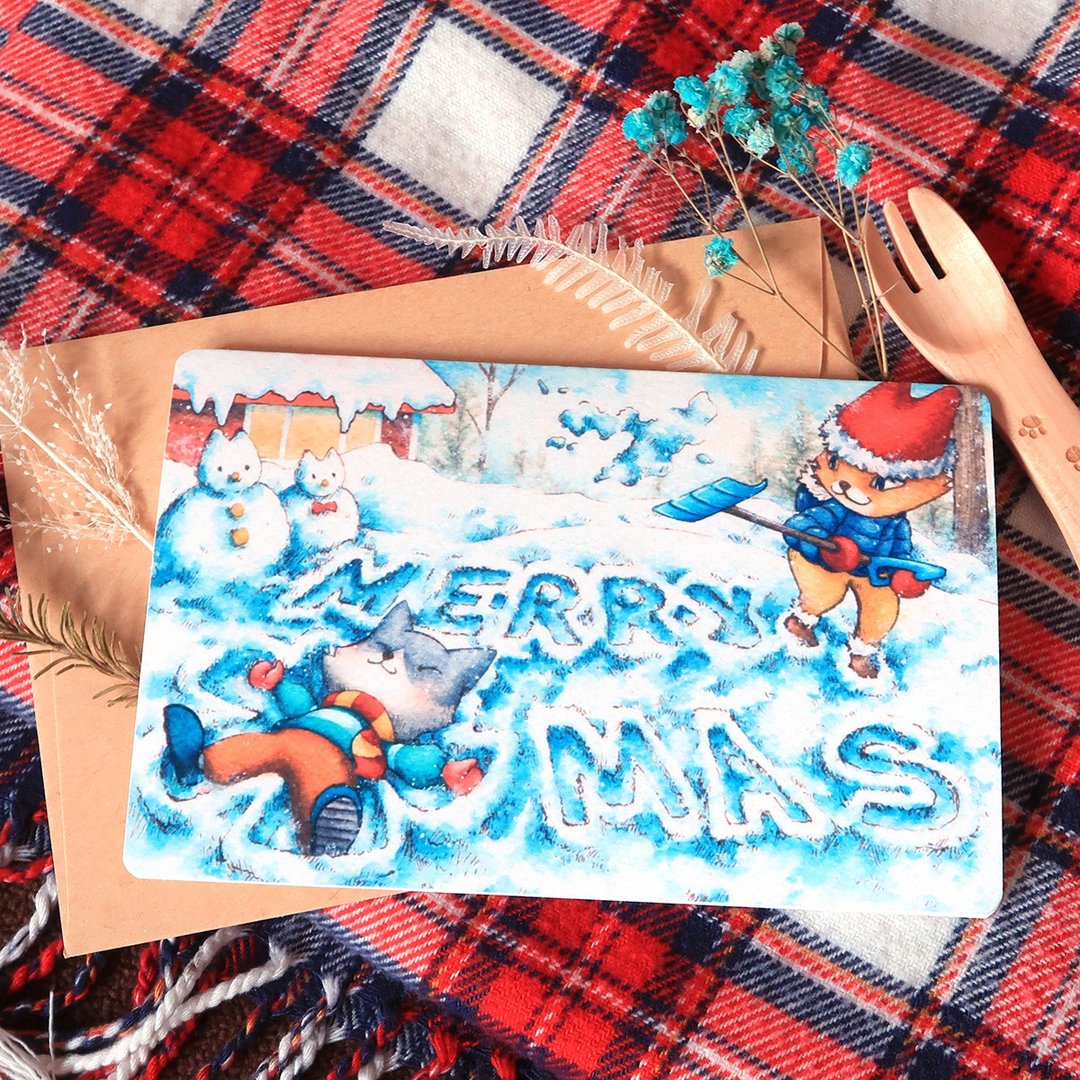 【Pin】雪天使 - 水彩插画圣诞卡 - 卡片/明信片 - 纸 蓝色