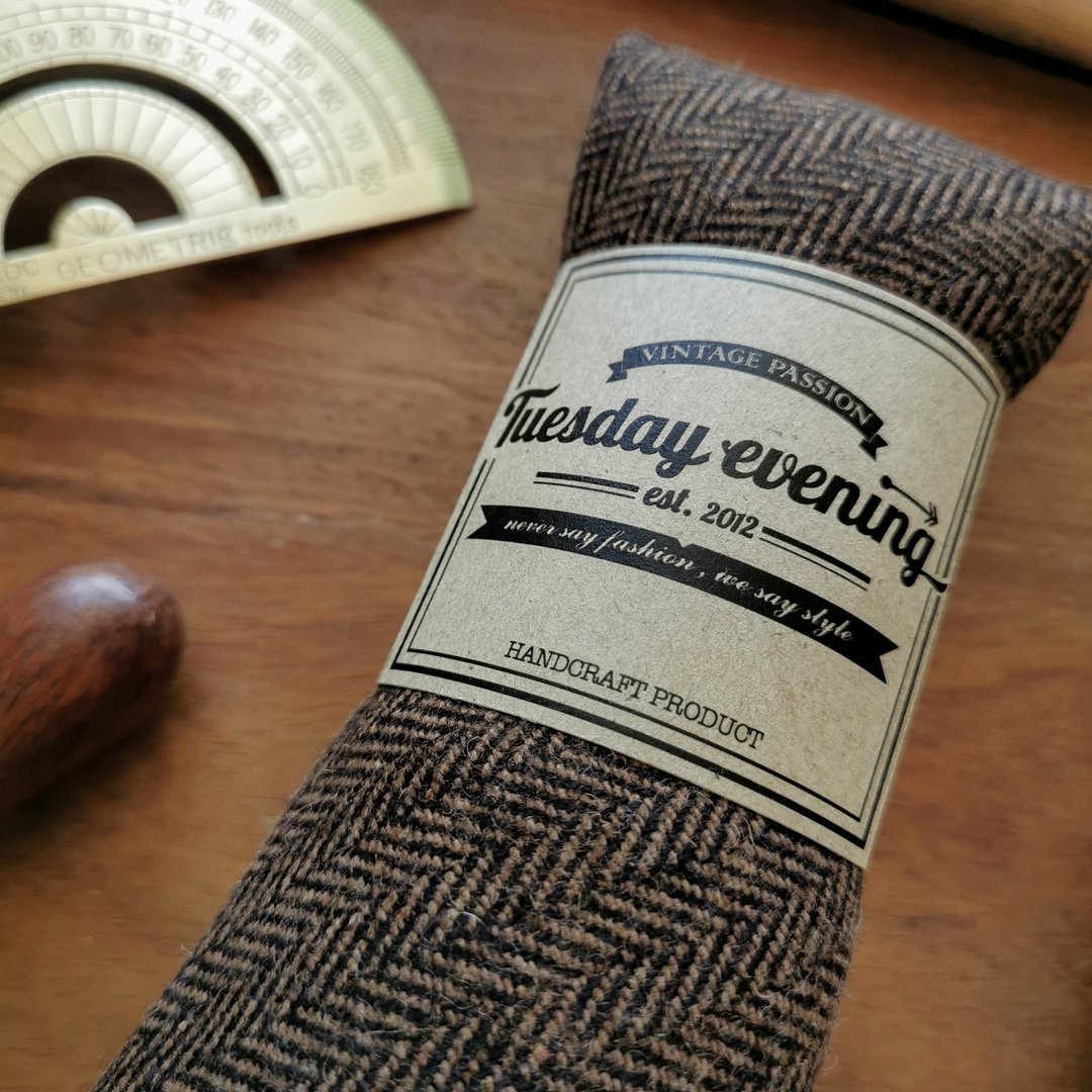 Necktie Herringbone Brown Wool - 领带/领带夹 - 羊毛 咖啡色