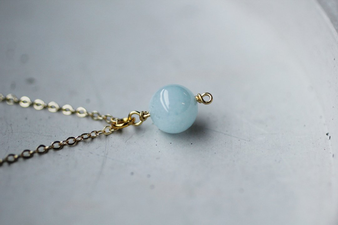 一点海蓝: 海蓝宝(10mm) 颈饰  *粉蓝* - 项链 - 宝石 蓝色