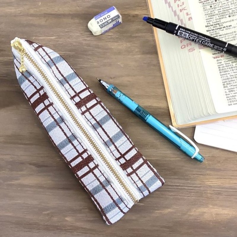 【格纹】榻榻米边饰 金字塔型 笔袋 棕色 简约 - 铅笔盒/笔袋 - 其他材质 咖啡色