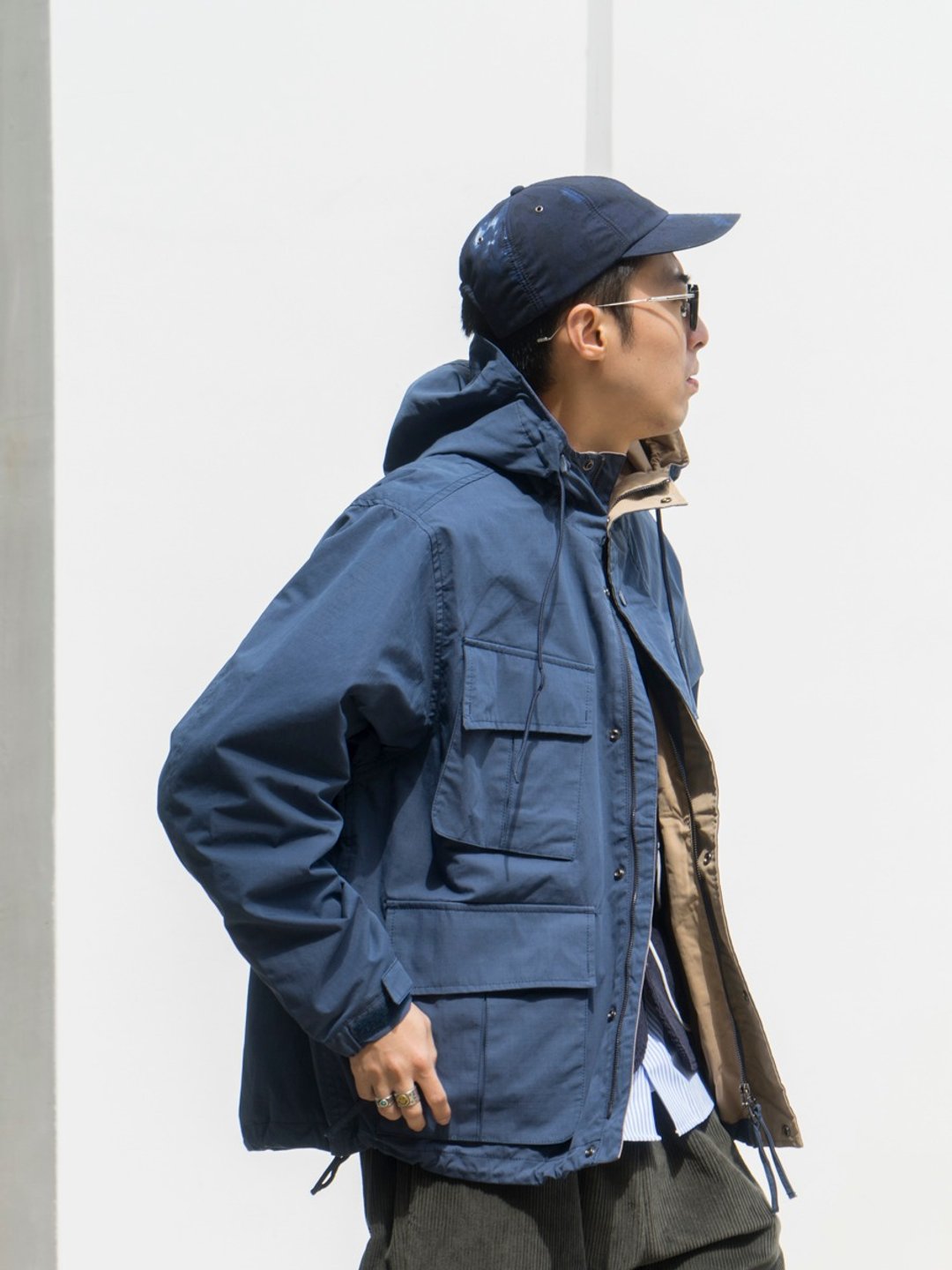 JACKET 日系工裝外套 海軍藍 多口袋寬鬆設計拉鍊夾克 - 男装外套 - 聚酯纤维 蓝色