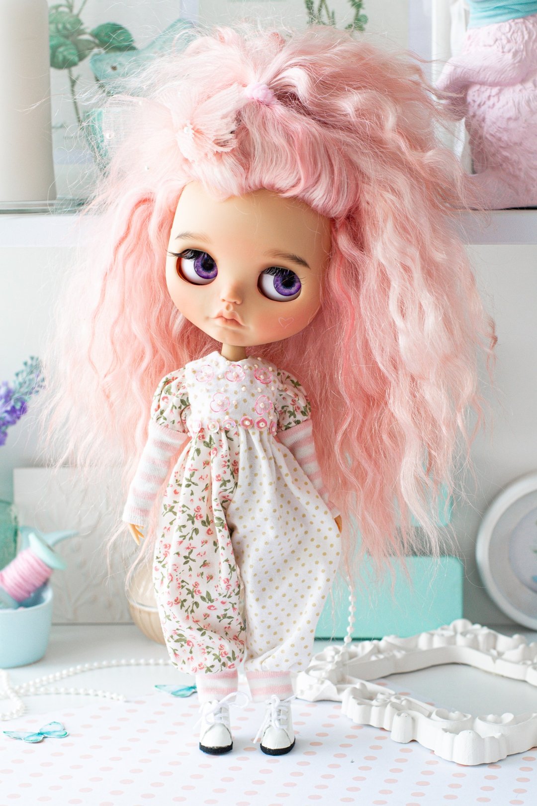 连衣裙 Blythe jumpsuit doll clothes 娃娃衣服 - 玩偶/公仔 - 棉 粉红色