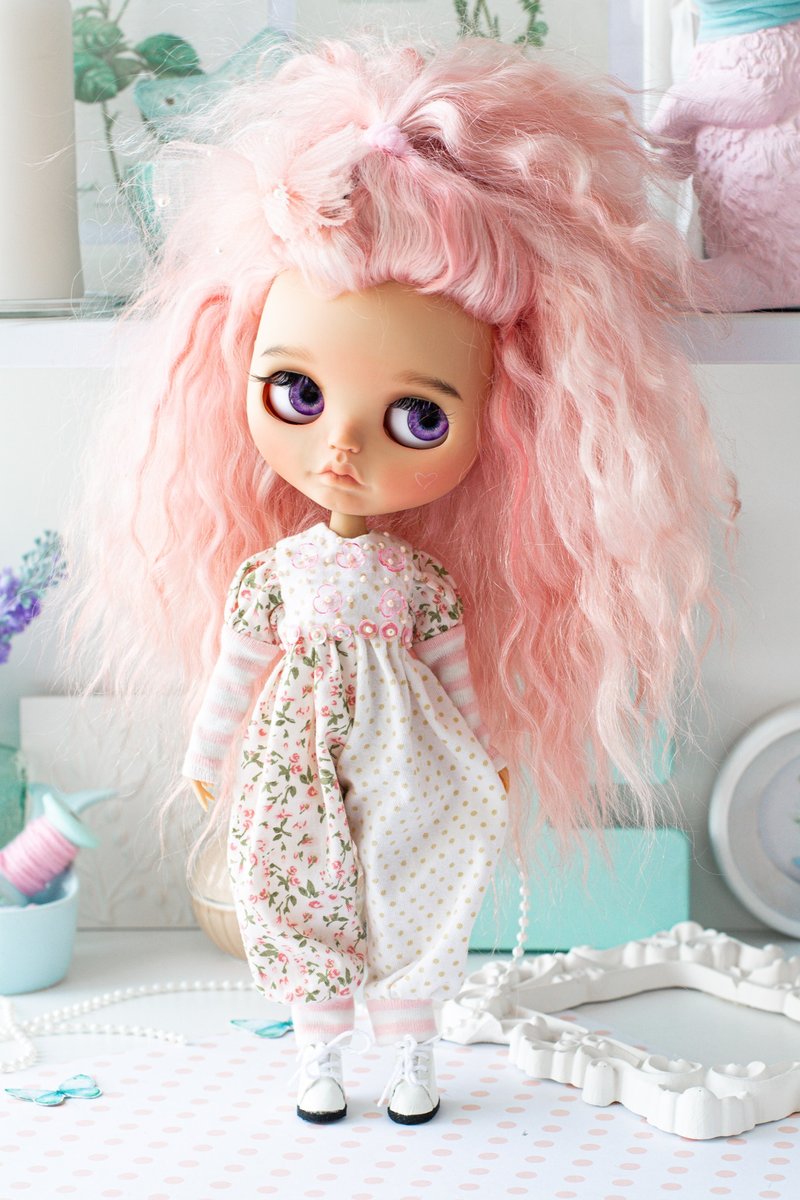 连衣裙 Blythe jumpsuit doll clothes 娃娃衣服 - 玩偶/公仔 - 棉 粉红色