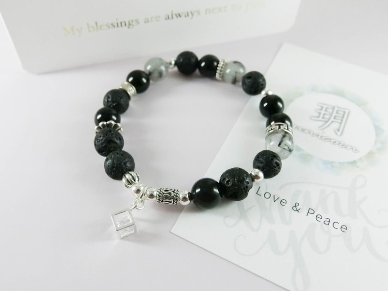 闪耀的星星天然石串珠银手链 │黑色灰色系 玥unicorn 情人节 - 手链/手环 - 宝石 黑色