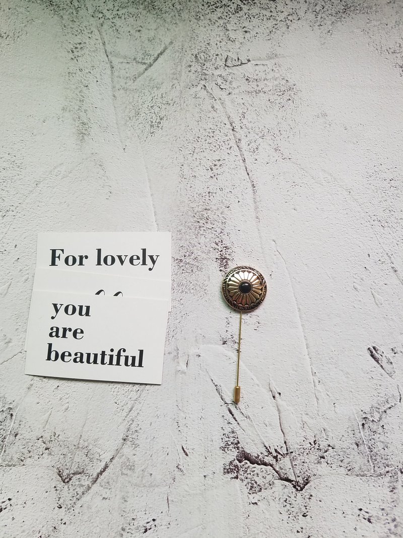 复古金色小玛瑙胸针胸花金属一字针插针 - 胸针 - 铜/黄铜 金色