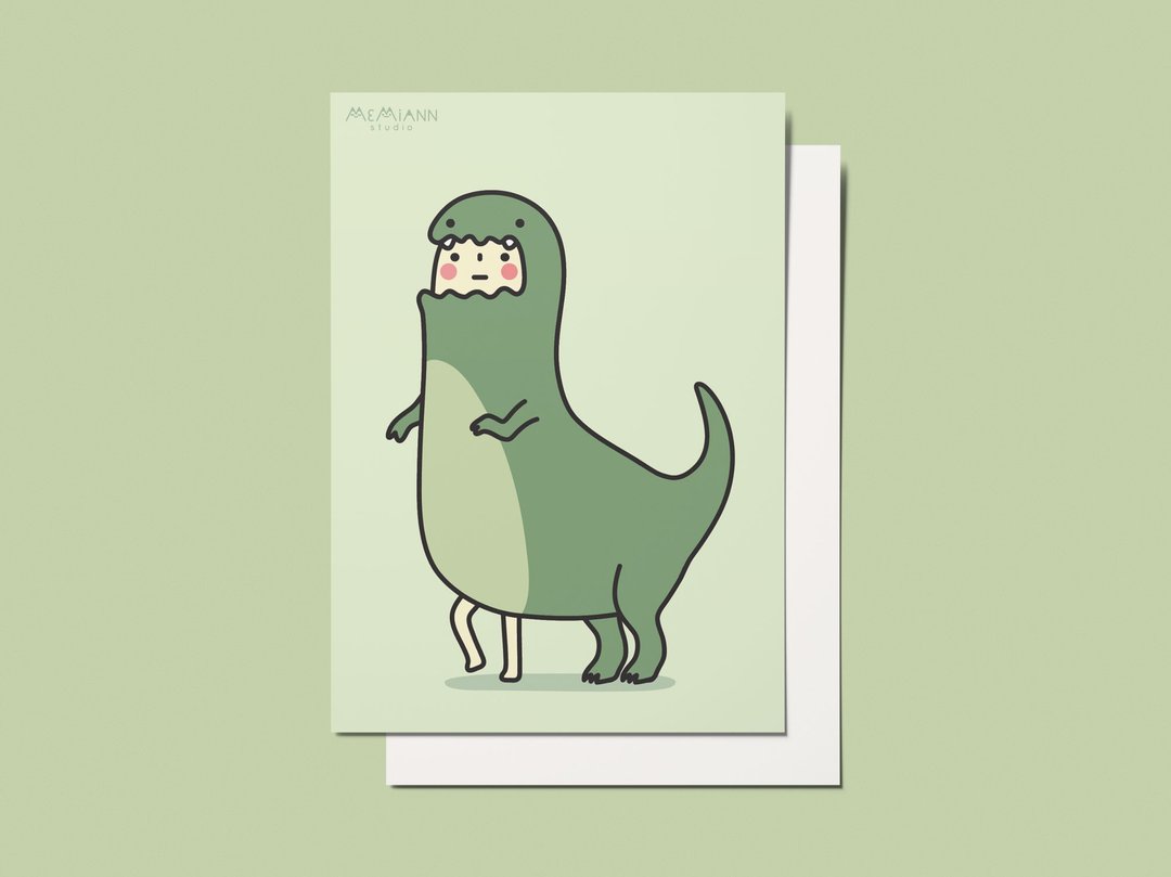 PabO Dinosaur Postcard - 卡片/明信片 - 纸 绿色