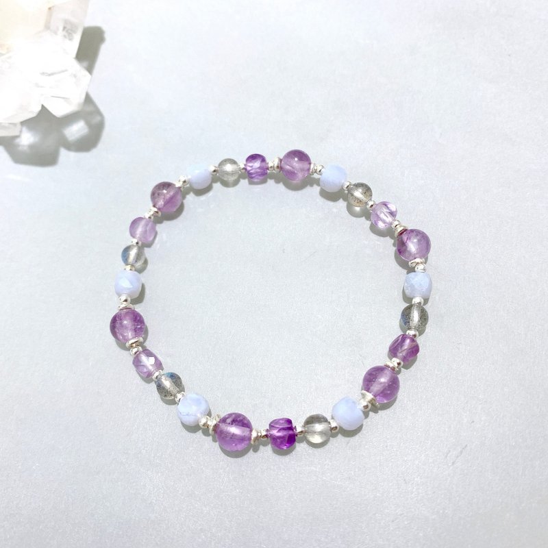 Ops Blue Lace Agate bracelet-蓝纹玛瑙/银/疗愈/紫水晶/拉长石 - 手链/手环 - 宝石 多色