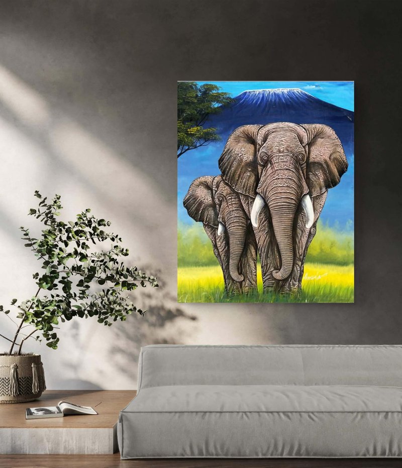 【V407 吉力马札罗的守护者】坦桑尼亚手绘画作，挂画 - 海报/装饰画/版画 - 其他材质 