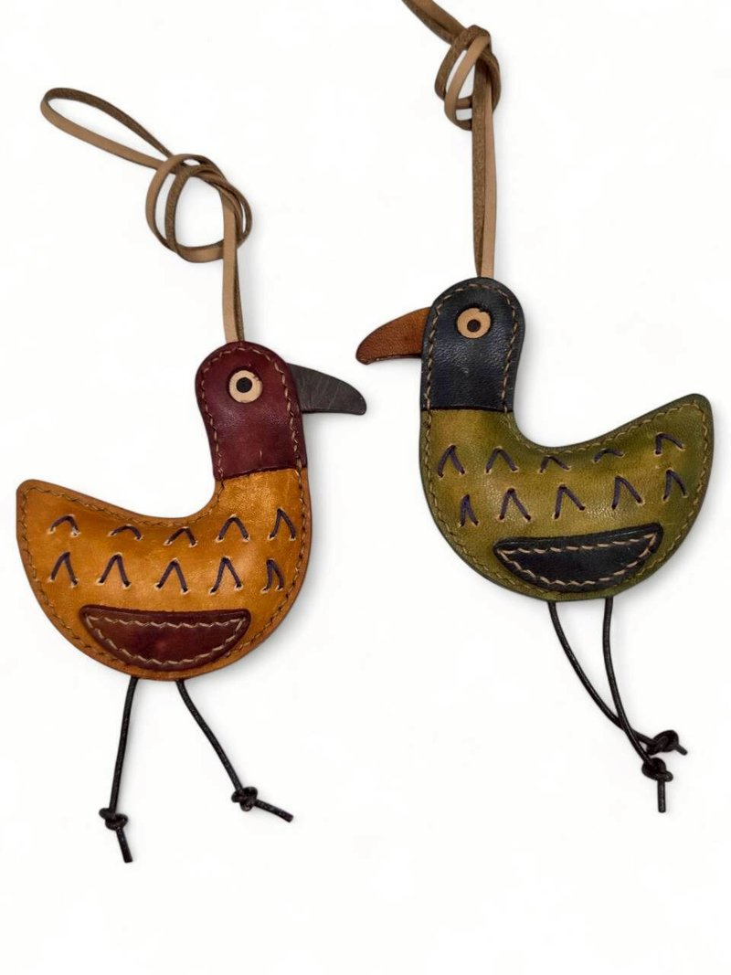可爱水鸟皮革吊饰 - 钥匙链/钥匙包 - 真皮 绿色
