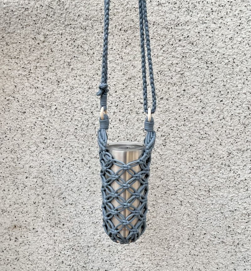 编织杯袋/水壶提袋/肩背/斜背/可调长度 - 随行杯提袋/水壶袋 - 棉．麻 蓝色