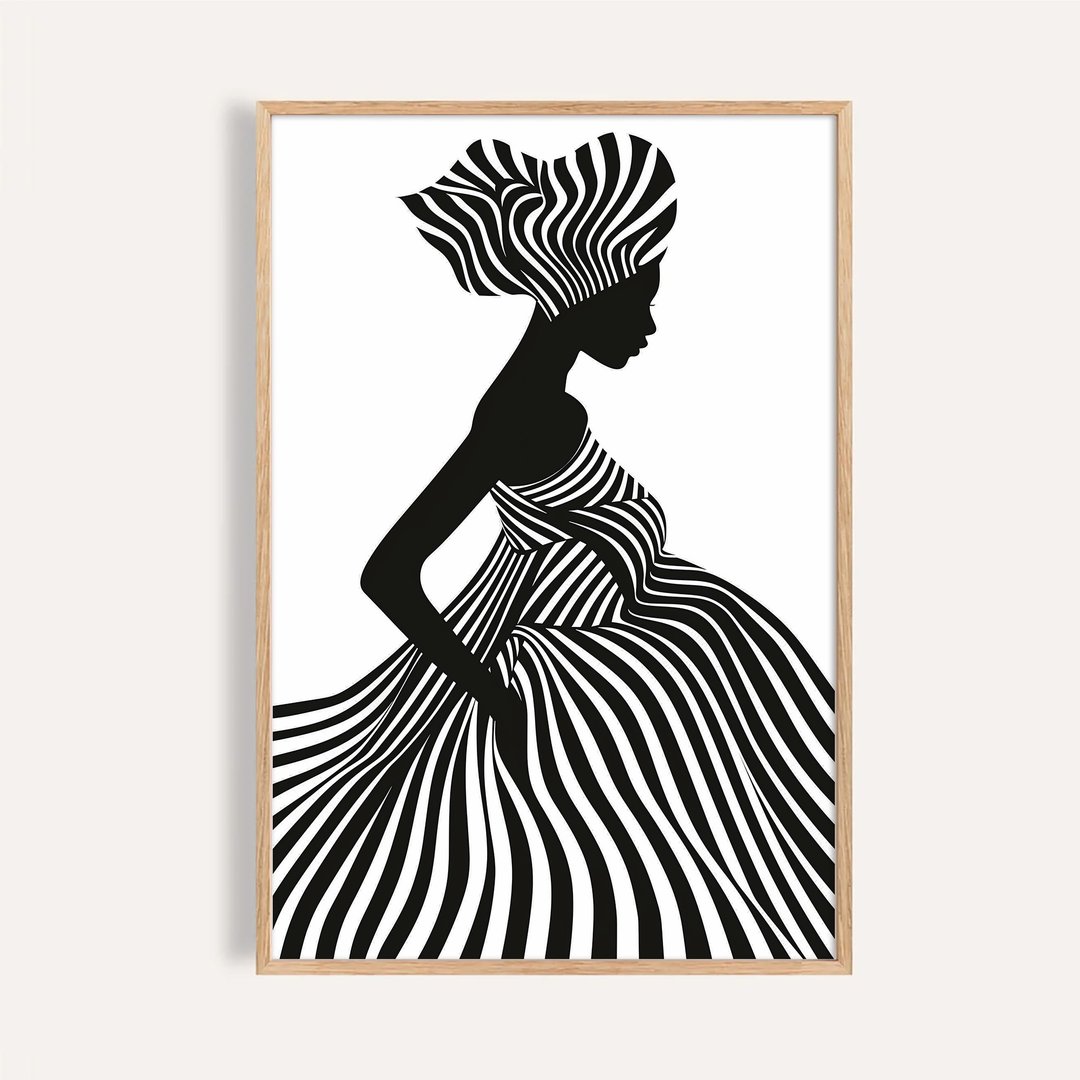 黑白律动 Monochrome Flow / 线条女性剪影海报 / 无框画 挂画 - 海报/装饰画/版画 - 纸 