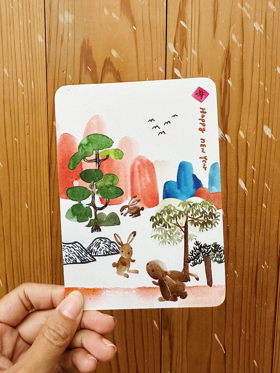 兔之年 山水贺卡  ( 2入 ) - 兔年贺年明信片 - 卡片/明信片 - 纸 咖啡色