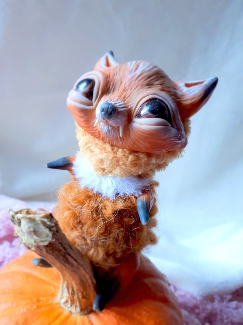 Baby Fox Teddy Bear Plush Stuffed Animal Collection Figurine - 玩偶/公仔 - 其他材质 橘色