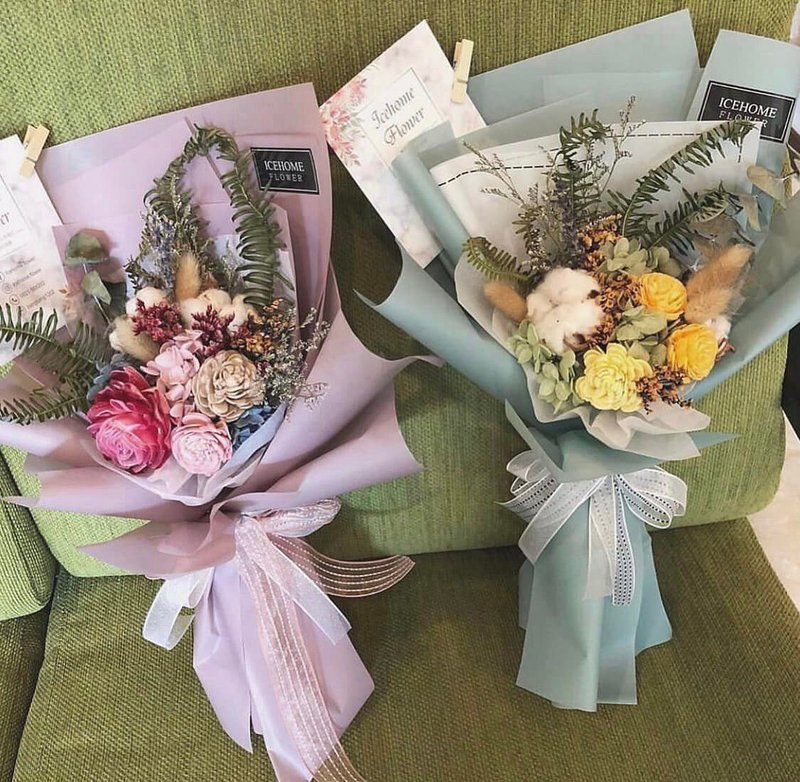 永生花 干燥花束 永生花 索拉花 毕业花束 毕业礼物 - 干燥花/捧花 - 植物．花 灰色