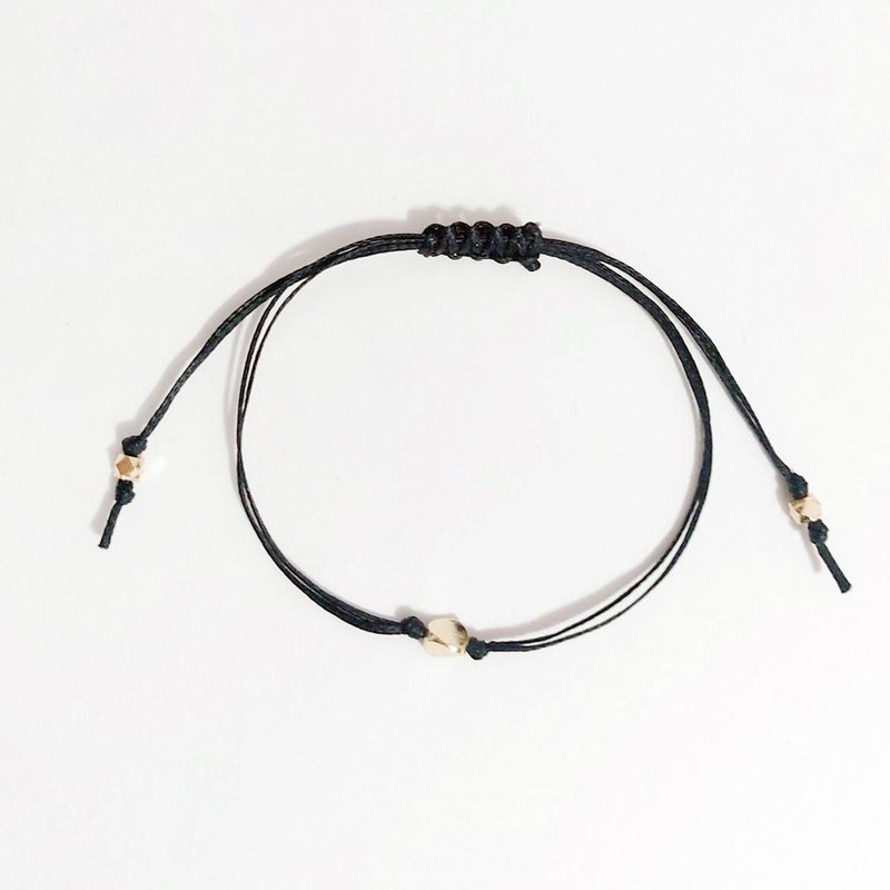 圣诞 交换礼物扭转幸福编织手链  黑绳铜镀14K金 法国奶奶系列 - 手链/手环 - 绣线 黑色