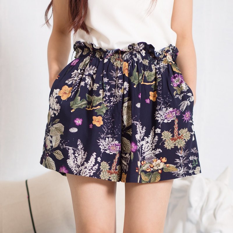 安妮陈原创设计璀璨之夏 2016夏季新款文艺百搭阔腿休闲花色短裤 - 女装短裤 - 棉．麻 黑色