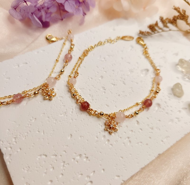 闪耀爱情【粉】-爱恋水晶│粉晶/草莓晶编织双链手链│七夕情人节 - 手链/手环 - 半宝石 粉红色