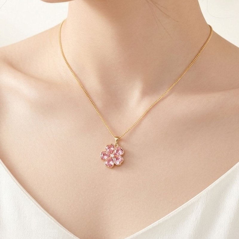 樱花项链 可爱 优雅的 春 生日 母亲节 日本手工制 - 项链 - 水晶 粉红色