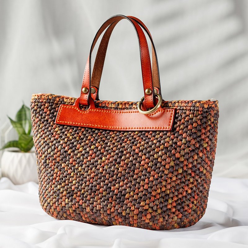 Bodhiyamas-手工编织橘黑色手提包-The Grace - 手提包/手提袋 - 纸 咖啡色