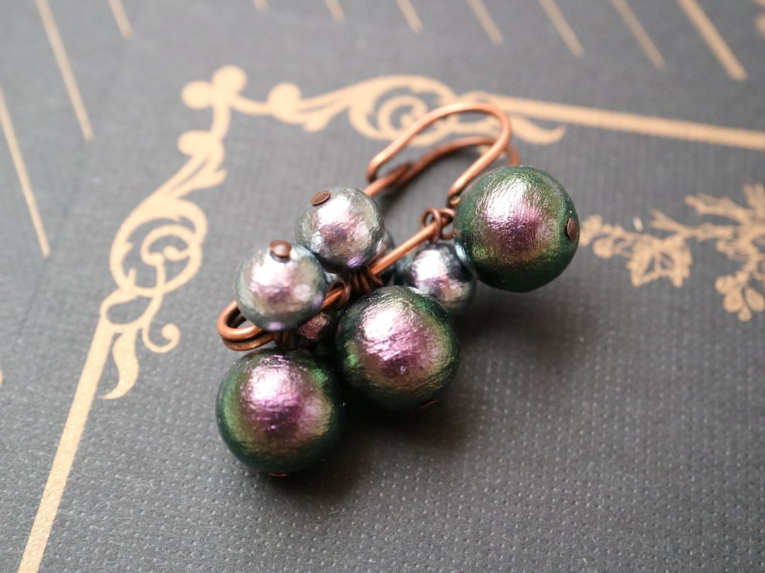 Cotton Pearl Shawl Pin Rich Black Copper Brooch Stall Pin Quilt Pin Elegant Sophisticated Gorgeous Black Purple Green Made in Japan Light Large Large Artificial Pearl - 胸针 - 其他材质 黑色