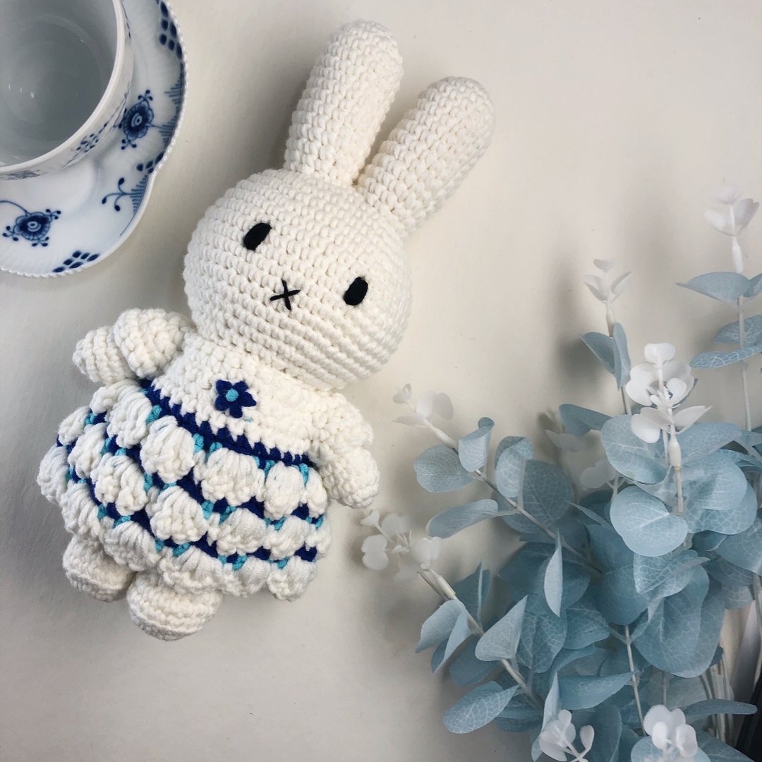 荷兰Miffy米飞兔【miffy青瓷蓝洋装】纯棉手工编织 钩针玩偶娃娃 - 玩偶/公仔 - 棉 蓝色