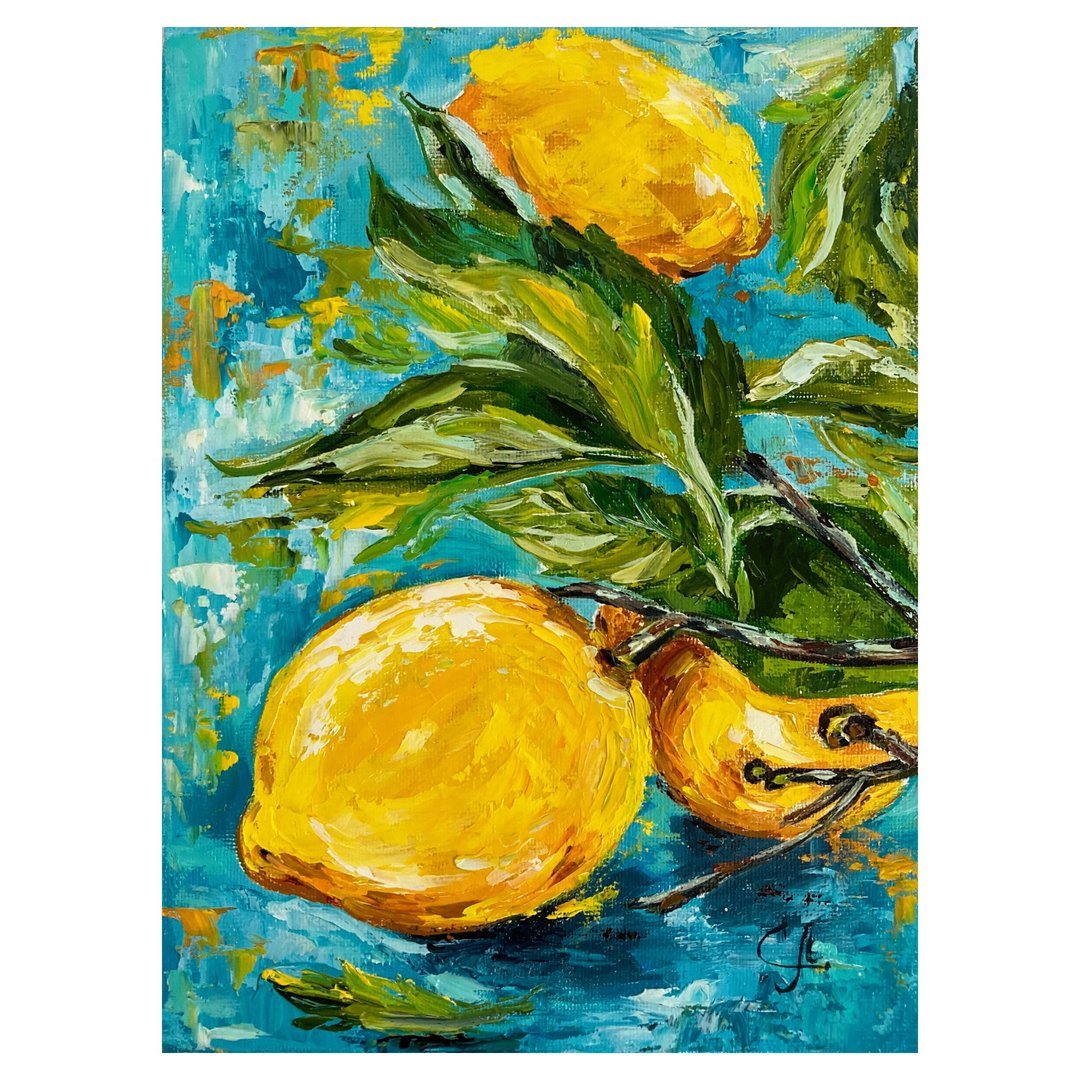 Lemon original oil Painting Citrus Wall Art Lemon Artwork - 海报/装饰画/版画 - 其他材质 多色