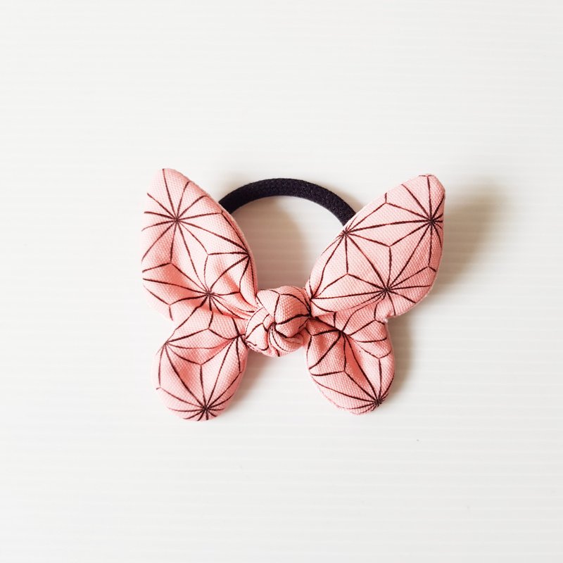 【麻叶纹-粉】独家 经典款!!! 鬼灭风 蝴蝶结 造型 - 发饰 - 棉．麻 粉红色