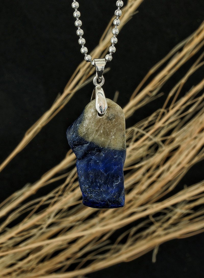 不锈钢青金原石颈链-09 ( Raw Lapis Necklace No.9 ) - 项链 - 半宝石 