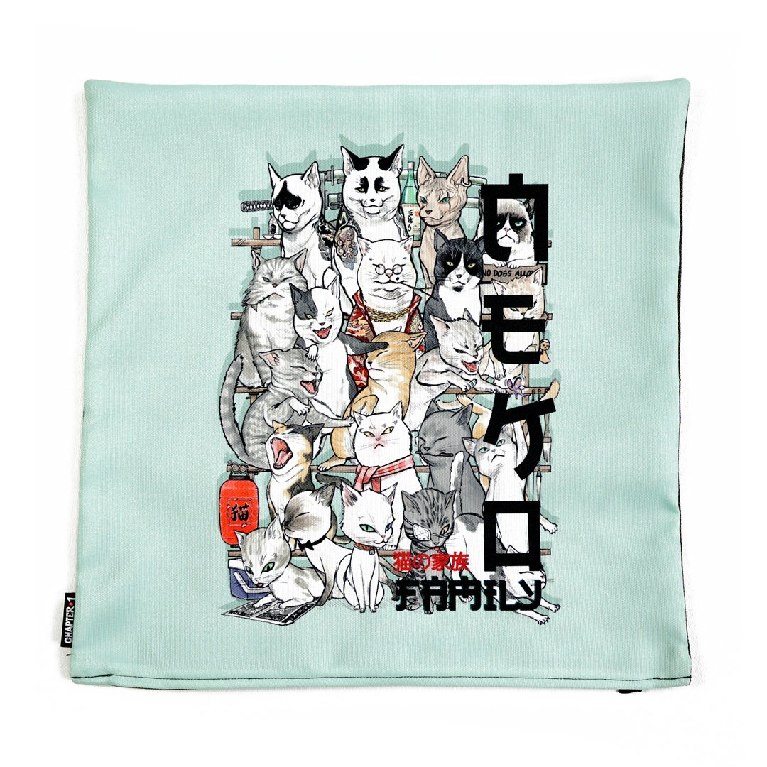 Neko family yakuza cat pillow case New arrival Gift New Year - 枕头/抱枕 - 棉 黑色