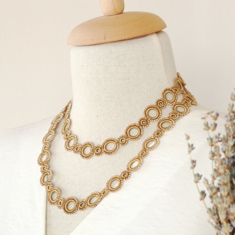 OYA crochet 90cm Lariet 【RING】Gold - 长链 - 绣线 金色