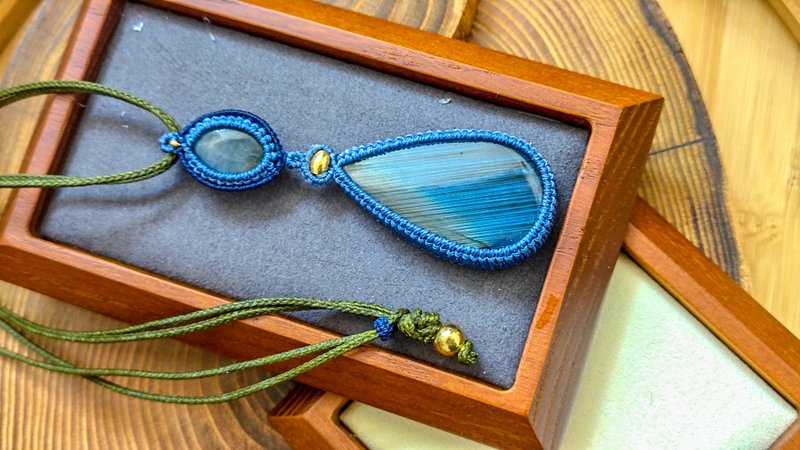 拉长石|手工颈绳|macrame|蓝色拉长石|可改款 - 项链 - 水晶 