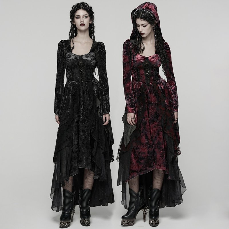 哥德血族女巫兜帽棺材连身裙 - 多色 / 仅有红 - 晚装/礼服 - 其他材质 黑色