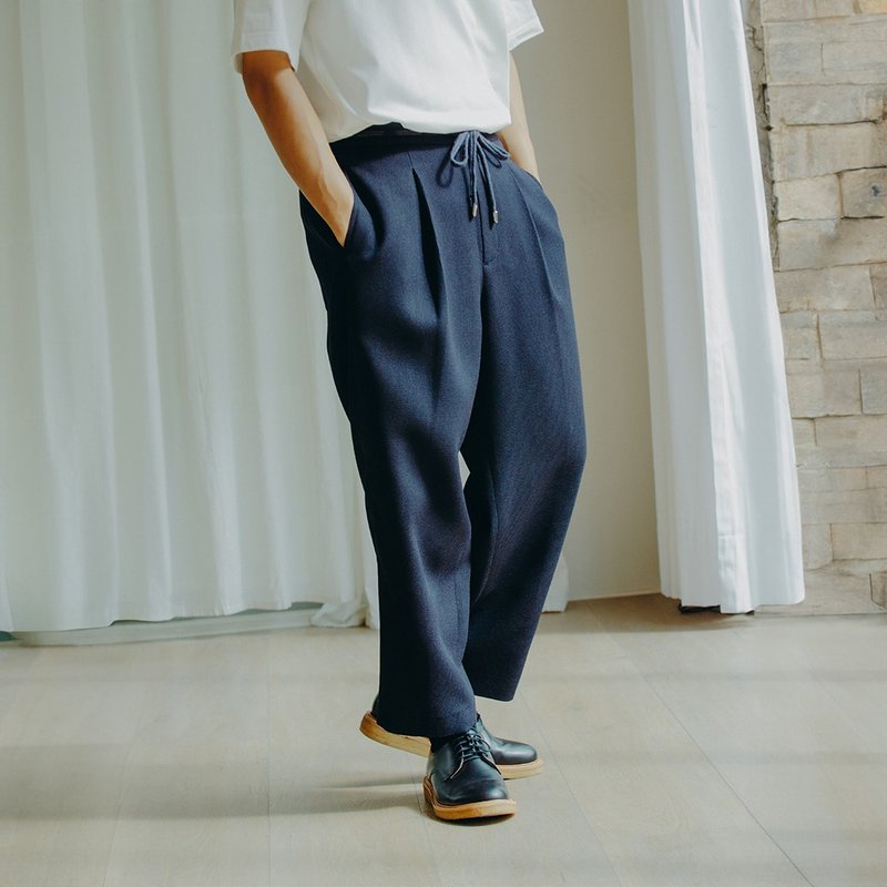 上指糸-穿绳锥形裤 - 男士长裤 - 聚酯纤维 蓝色