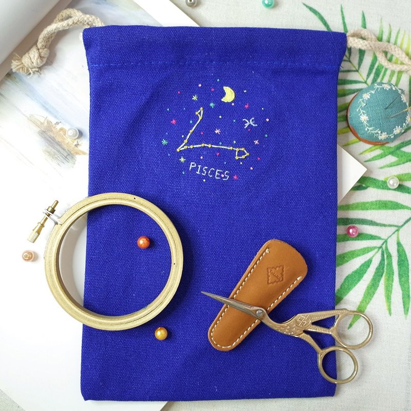 *从0开始*星座图手刺绣帆布束口袋(一人就开班 - 编织/羊毛毡/布艺 - 绣线 