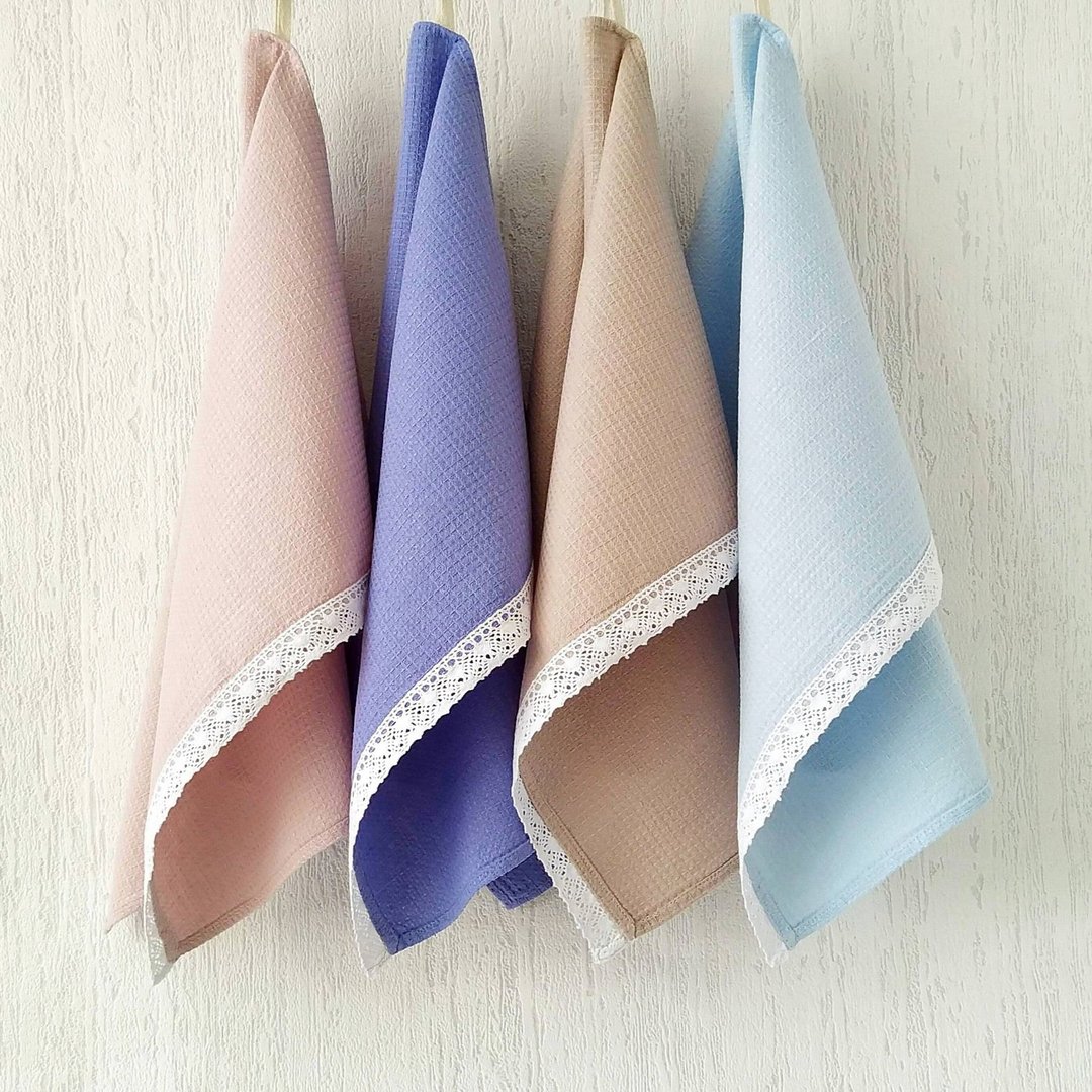 Linen towel vs cotton, Waffle towels kitchen, Tea towel 50x70cm, Towel gift set - 毛巾浴巾 - 亚麻 蓝色